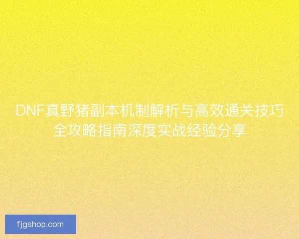 DNF真野猪副本机制解析与高效通关技巧全攻略指南深度实战经验分享